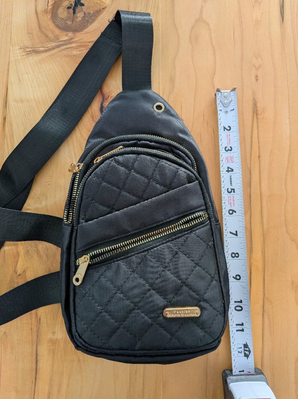 Quilted Black Crossbody Sling Bag with Gold Hardware